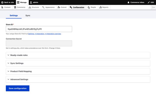 Drupal Commerce: Paste two credentials from your dashboard
