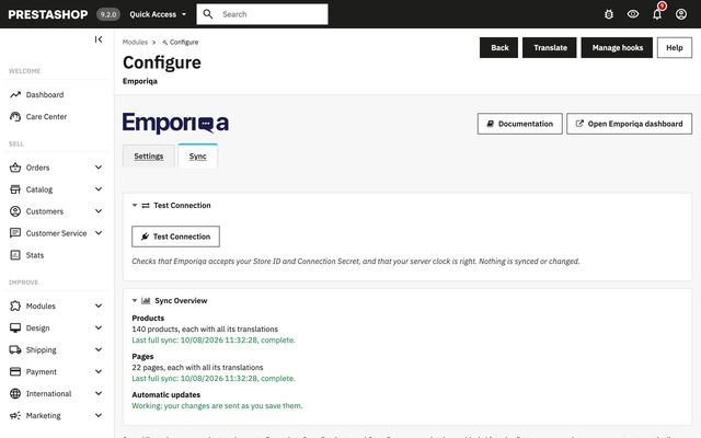 PrestaShop: Your catalog syncs