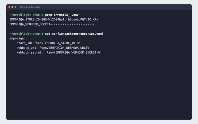 Sylius: Paste two credentials from your dashboard