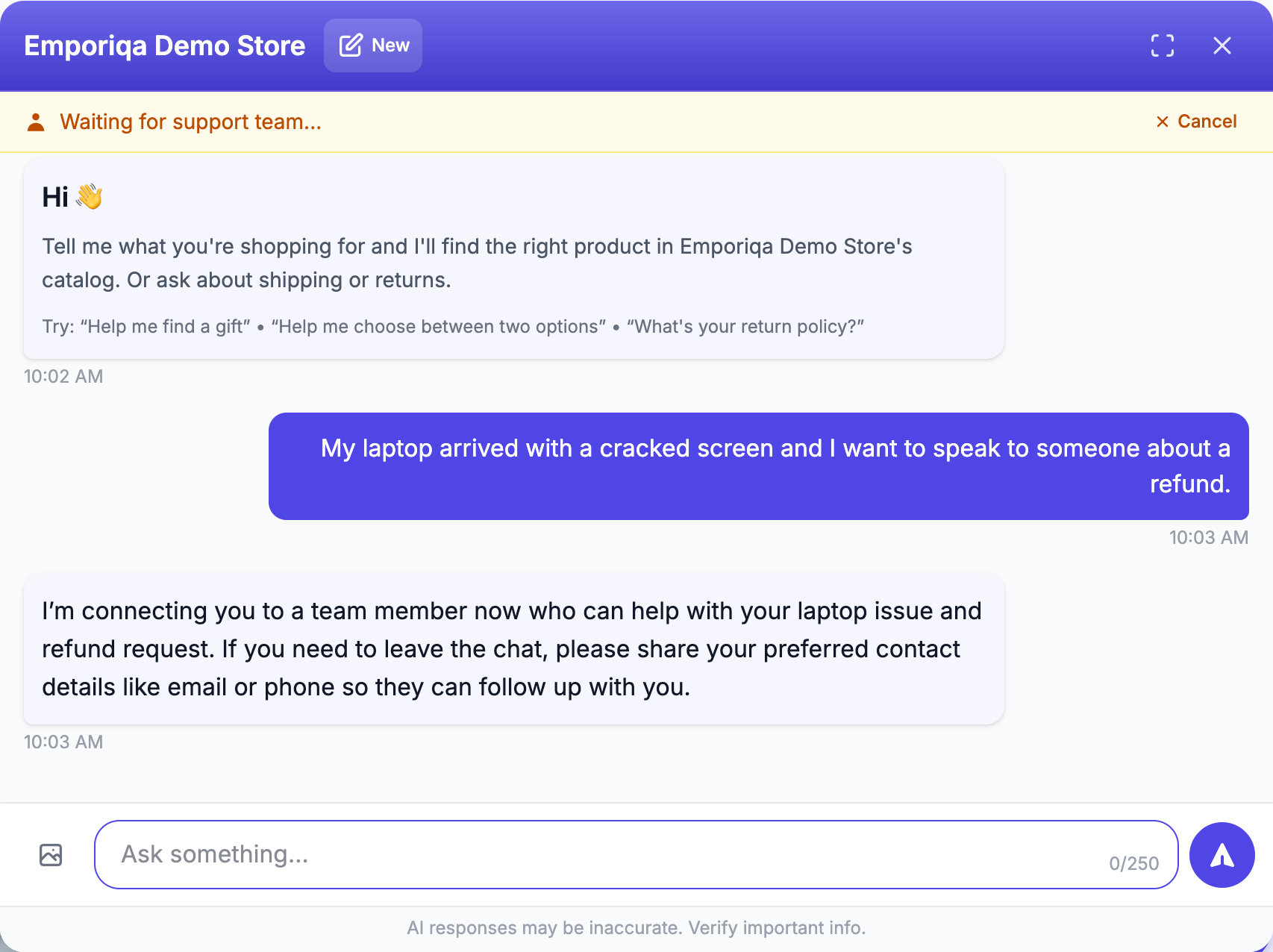 Screenshot from the demo: My laptop arrived with a cracked screen and …