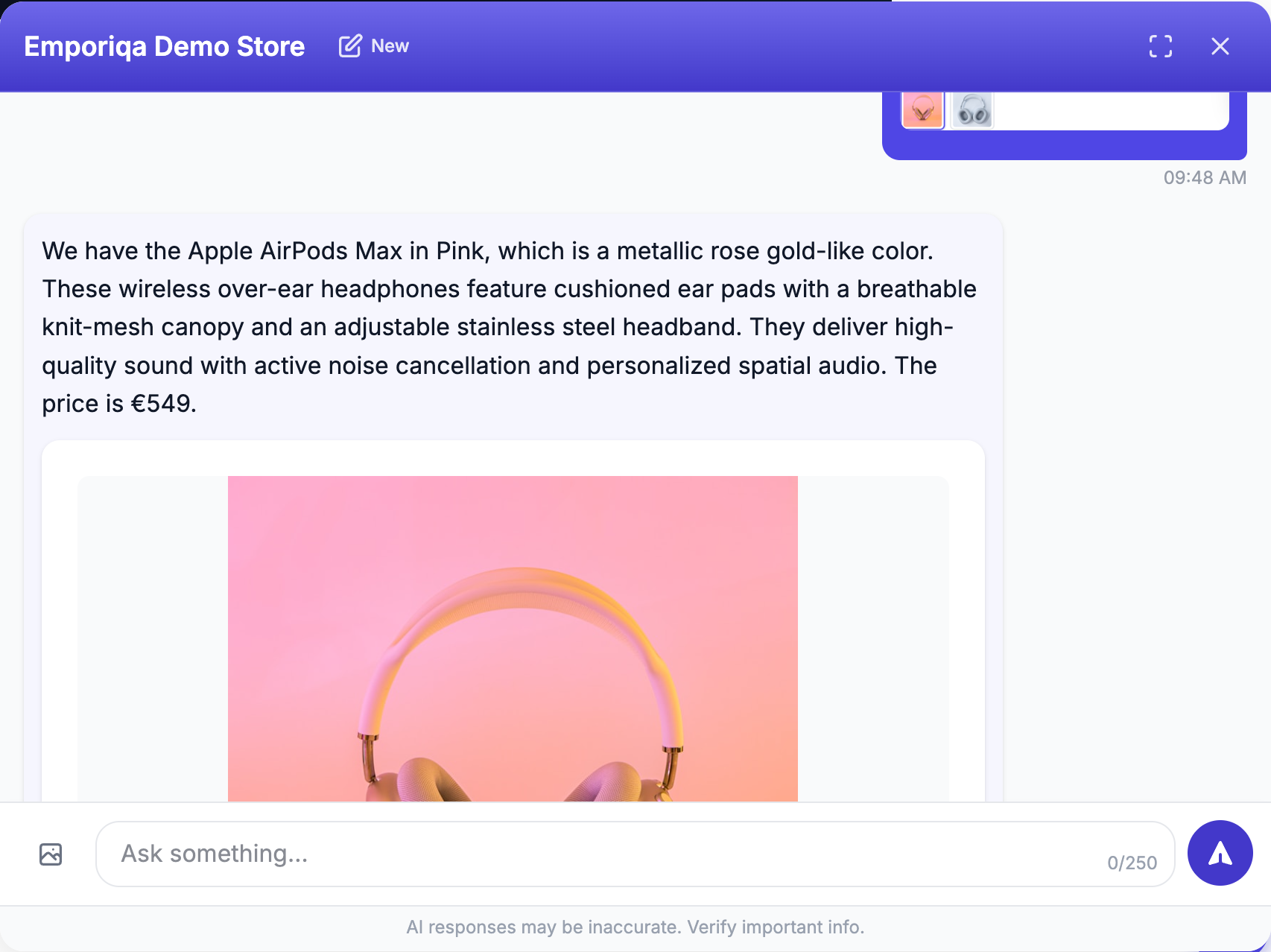 Screenshot from the demo: [uploaded a photo of a pair of headphones, …